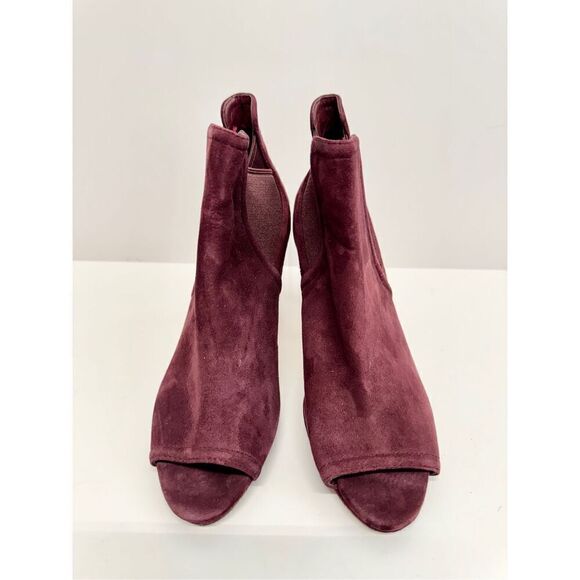 Cole Haan Peep Toe Ankle Booties Size 7B Burgundy Leather Suede Stiletto Heel - Picture 3 of 10